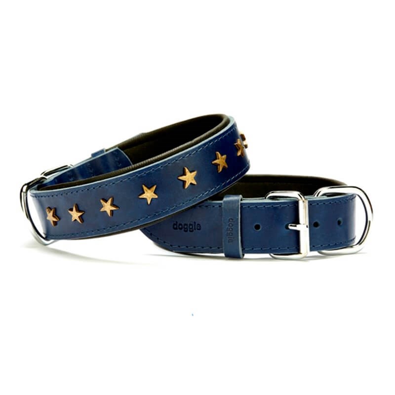 Doggie Comfort Yıldız Metal Süslü Deri Boyun Tasması 45 Cm Mavi