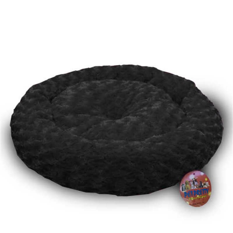 Peluş Yuvarlak Kedi Köpek Yatağı Koyu Siyah 50x50