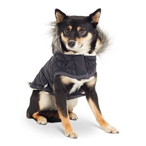 GF PET - Kürklü Kapşonlu Kalın Köpek Montu Siyah XL