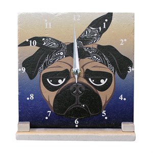 Petdesign Entel Bulldog Doğal Taş Masa ve Duvar Saati 15x15 cm